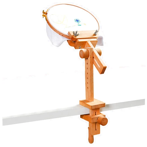 OXINO Embroidery Stand, Adjustable Tabletop Embroidery Table Stand, Wood Embroidery Hands Free Hoop Holder, Desktop 360 Rotating Embroidery Lap Frame for Lap Table Bed, Sewing Craft Supplies