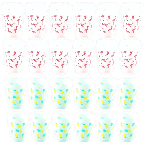 BLUE PANDA Plastic Party Cups - Reusable, 16-Ounce Plastic Cups, Tropical Themed Party Supplies for Bridal Showers, Birthdays, Flamingo and Pineapple Designs, 3.5 x 4.4 x 3.5 inches, Pack of 24