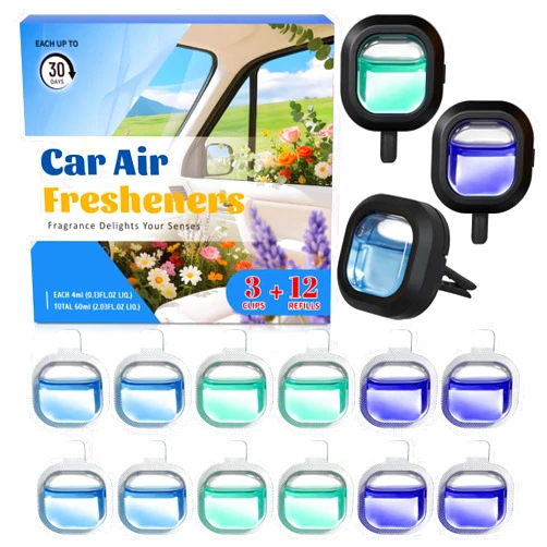 SCENTORINI Car Air Freshener Vent Clips, 3 Vent Clips &12 Refills, New Car, Lavender, Sea Breeze Scent, Auto Fresheners for Men Women, Long Lasting Automotive Air Fresheners for Car Odor Eliminator