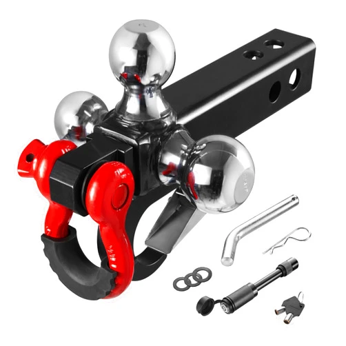 Rockane Trailer Hitch Tri-Ball Mount T-Shape with Pin, Lock, Tow Hook & 360°Swivel Tow Shackle, Fits 2