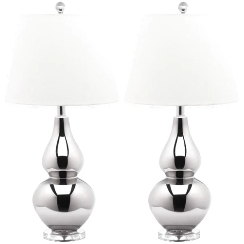 SAFAVIEH Lighting Collection Cybil Modern Contemporary Silver Double Gourd Bedroom Living Room Home Office Desk Nightstand Table Lamp Set of 2 (LED Bulbs Included)