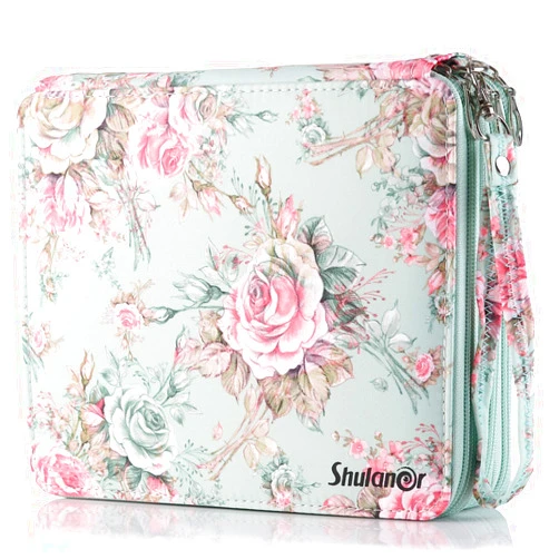 Shulaner 72 Slots Colored Pencil Case with Zipper Closure Oxford Pen Organizer for Prismacolor Watercolor Pencils Crayola Colored Pencils or Marco Pencils (Rose A)