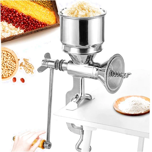 Moongiantgo Hand Grain Mill Manual Coffee Grinder Coarseness Adjustable Stainless Steel Hand Crank Grinding Tool with Table Clamp for Rice Spices Pepper Beans