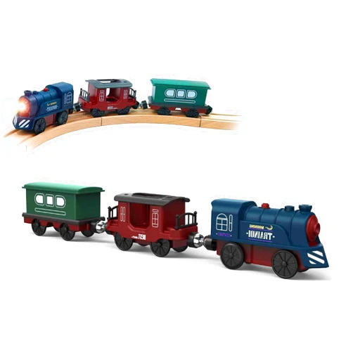 Z MAYABBO Battery Operated Train for Wooden Track, 3Pcs Train Toy Set for 3 4 5+Years Old Boy Girl Toddlers, Motorized Train Accessories Electric Train Compatible with Thomas & Friends, Brio and Chuggington