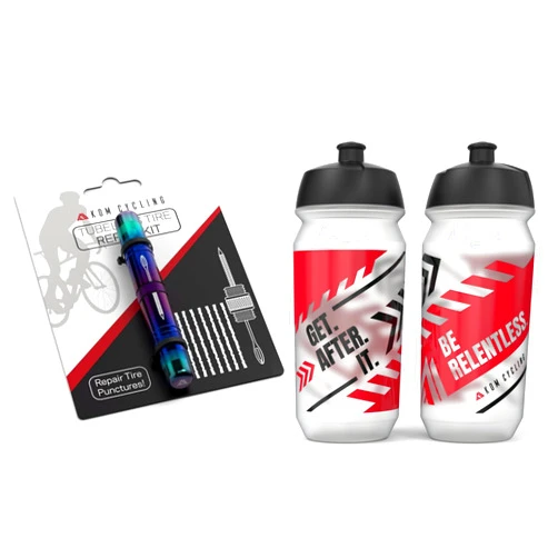 KOM Cycling Tire Repair Tool (Iridescent) + 2X Get After It Water Bottles
