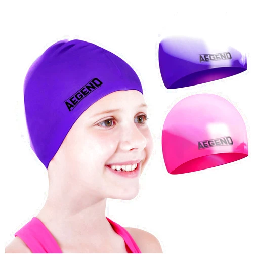 Aegend 2 Pack Kids Swim Cap for Girls Boys Age 3-15, Waterproof Durable Silicone Swimming Cap for Long or Short Hair, Comfortable Fit for Youths