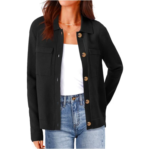MEROKEETY Women's Long Sleeve Cardigan Sweaters Open Front Button Knit Shacket Jacket with Pockets