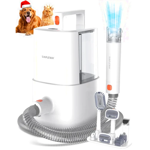 Simple Way Dog Vacuum Grooming Kit for Shedding: 2.5L Professional Hair Clippers Pet Groomer - 12kPa Suction Pro Cleaner Deshedding Tool Fur Brush Attachment Trimmer for Home Cat