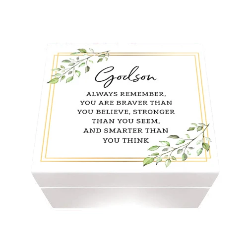 LifeSong Milestones Personalized Baptism 1st Holy Communion Keepsake Jewelry Box Gift for Boys Jewelry Storage For Godson From Godfather (Always Remember)
