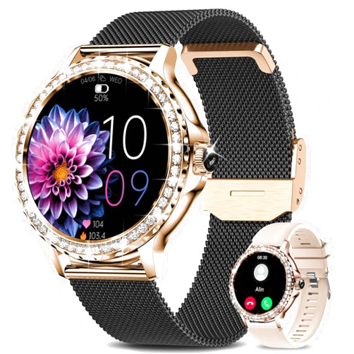 Fitoncloud Smart Watches for Women (Answer/Make Calls), 1.3” Fitness Tracker Watch with Heart Rate/Blood Pressure/SpO2/Sleep Monitor, IP68 Waterproof Smart Watch for Android Phones and iPhone - Rose Gold Black