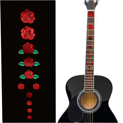 PLIGREAT 2 Pcs Guitar Fretboard Stickers Guitar Inlay Stickers Removable Roses Decals for Electric Bass Player Acoustic Guitar Decorations Musical, Ukulele, Music Guitar, Bass, Electric Guitar