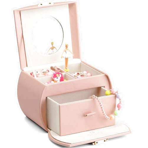 Vlando Kids Musical Jewelry Box for Girls with Drawer, Music Box with Ballerina and Stickers for Birthday Bedroom Decor, Gifts for Girls Kids - Pink