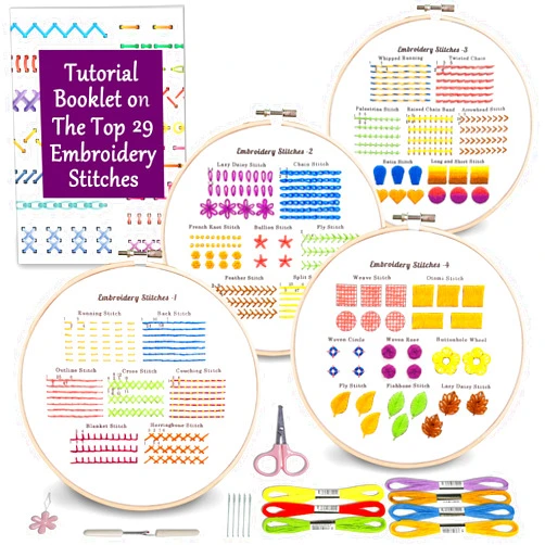 Bradove Classic Embroidery Stitches Practice Kit, Embroidery Kit for Beginners with Stamped Embroidery Patterns, Beginner Embroidery Kit for Adults, Hand Embroidery Kit for Kids, Stitches Kit