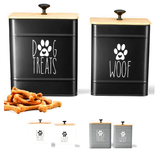 PERFNIQUE Dog Treat Container, Dog Treat Jar Set of 2 with Airtight Lid, Dog Cookie Jar for kitchen Counter, Pet Treat Container, Dog Treat Canister and Storage, 7.8x6.2 & 7.3x5.5(Black)