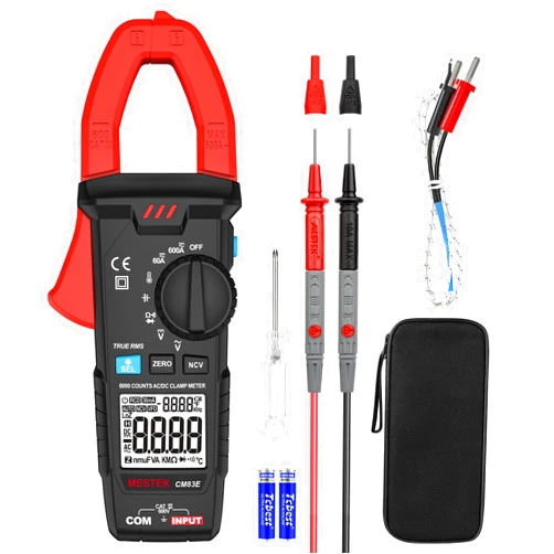 MESTEK Digital Clamp Meter T-RMS 6000 Counts Multimeter Voltage Tester Auto-ranging Volt Amp Meter Measures Current Voltage Temperature Capacitance Resistance Diodes Continuity (AC/DC Current)