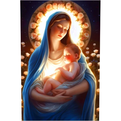 Etnmn Prints & Posters - HD Virgin Mary Image Printed on Canvas - Mary Holding Baby Jesus - for Living Room Home Decor Church Wall Decoration - Admire Nature, Aesthetic Pictures (Unframed,12x16inch)