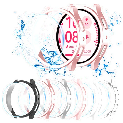 DNNBAO [6+6 Pack for Samsung Galaxy Watch FE/5/4 Screen Protector Case 40mm,HD Anti-Fog Tempered Glass Film & Waterproof Hard PC Bumper Cover for Galaxy Watch FE Watch 5 Watch 4 40mm