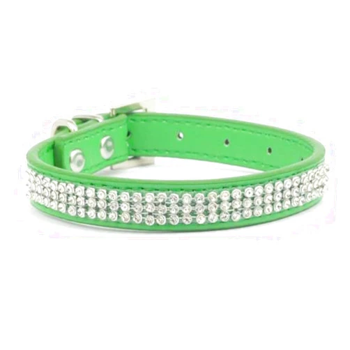 Avenpets Soft Leather Dog Collar Rhinestone Crystal Dog Collar for Small Medium Dogs Cats Daily Party Show, Green, M:12-15