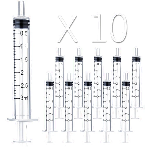 LabAider 10 Pack 3ml/cc Plastic Syringe Liquid Measuring Syringe Tools Individually Sealed with Measurement for Scientific Labs, Measuring Liquids, Feeding Pets, Medical Student, Oil or Glue Applicator (3ML)