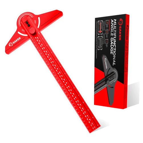 Saker Angle Finder Protractor, Angle Finder Ruler,Angle Gauge with 0-180 Degrees Angle Measuring Tool，Adjustable Aluminum Construction Protractors with 13 Inch Woodworking Ruler (Red)