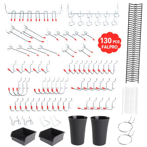 FALPRO 130PCS Pegboard Hooks Assortment - Peg board Hooks for Hanging Tools with Pegboard Bins & Cups,1/8-Inch Pegboard Wall Organizer - Ideal for Organizing in the Garage Kitchen Workbench Craft Room