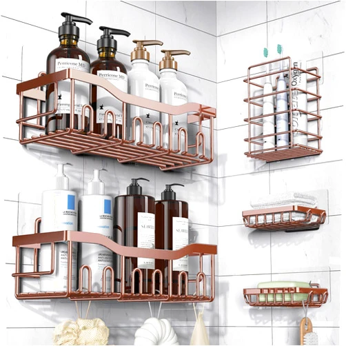 EUDELE Shower Caddy 5 Pack,Adhesive Shower Organizer for Bathroom Storage&Home Decor&Kitchen,No Drilling,Large Capacity,Rustproof Stainless Steel Bathroom Organizer,Shower Shelves for Inside Shower