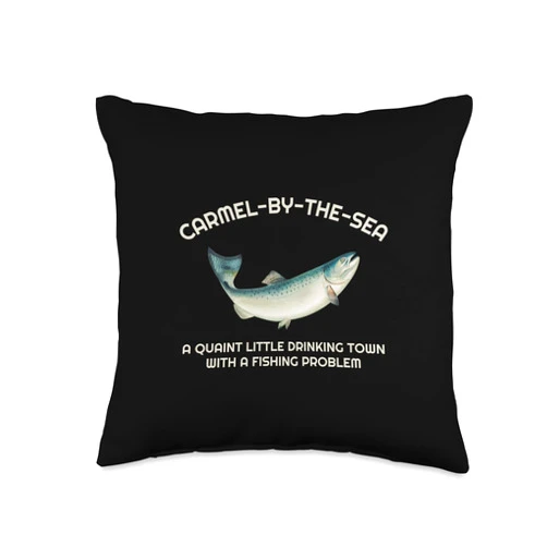 California Coho Silver Salmon Fisherman Quaint Little Drinking Town Fishing Carmel-by-The-Sea CA Throw Pillow, 16x16, Multicolor