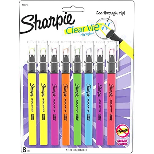 SHARPIE Clear View Highlighter Stick, Assorted, 8 Pack (1966798) New