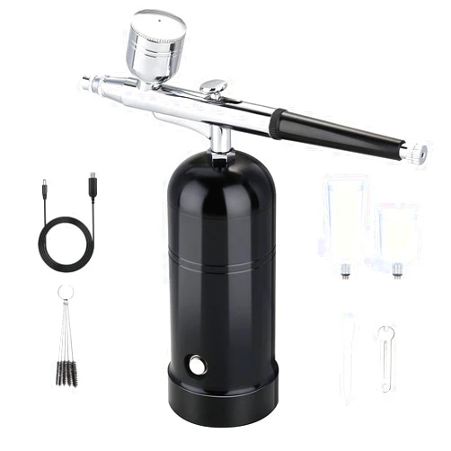 AGPTEK Airbrush, Airbrush Kit Air Brush Pen,Mini Air Compressor Airbrush Kit USB Rechargeable and Portable Airbrush Gun for Make up, Tattoo, Nail Art, Cake, Face Paint and Model Painting, Black