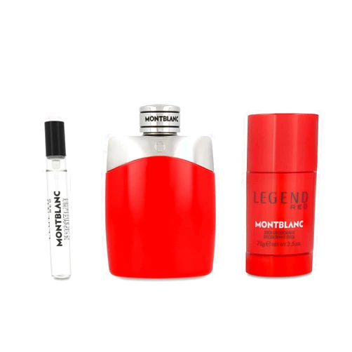 MONT-BLANC Legend Red 3- Piece Set for Men, (3.4 Oz Eau De Parfum Intense Spray + 2.5 Oz Deodorant Stick + 0.25 Oz Eau De Parfum Spray)