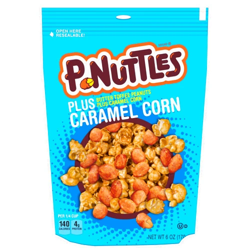 P-Nuttles Plus Caramel Corn, Butter Toffee Peanuts and Caramel Popcorn Snack Mix in Resealable 6 Ounce Bag
