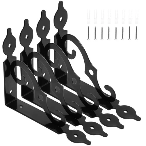 Luomorgo 4 Pcs L Bracket Decorative Shelf Brackets, Wall Mounted L Shape Floating Shelf Bracket Heavy Duty Metal Corner Brace Joint Right Angle Bracket Shelf Support, 5.4 Inch, Black