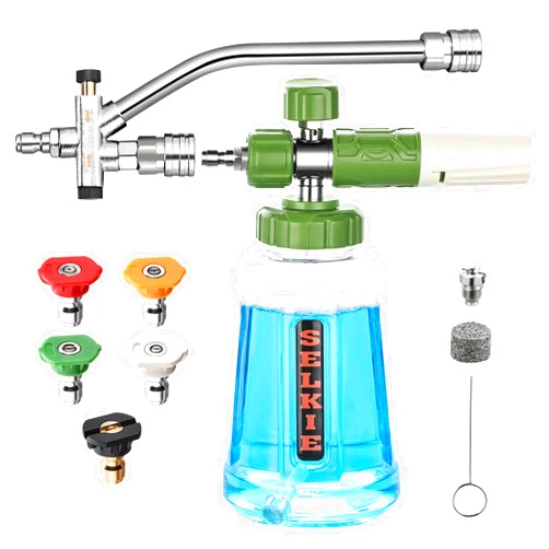 Selkie Foam Cannon with Double Tip Attachment,Adjustable Pressure Washer Foam Blaster with with Dual-Connector Accessory,5 Power Washer Sprayer Nozzles, 1/4
