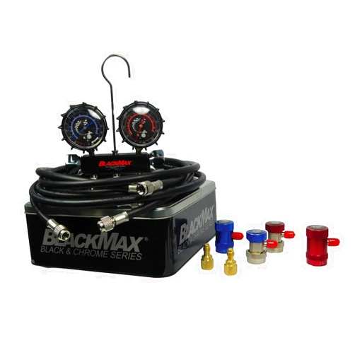 CPS BLACKMAX MAID8QDL Manifold Gauge Set, R-1234YF, R-134a, 1/2″ ACME, 2.5″ (68 mm), 8 ft Hose, with Manual Couplers and Tin Case