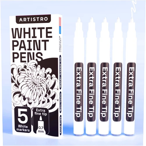 ARTISTRO 5 White Paint Pen for Rock Painting, Stone, Ceramic, Glass, Wood, Tire, Fabric, Metal, Canvas. Set of 5 Acrylic Paint White Marker Water-based Extra-fine Tip