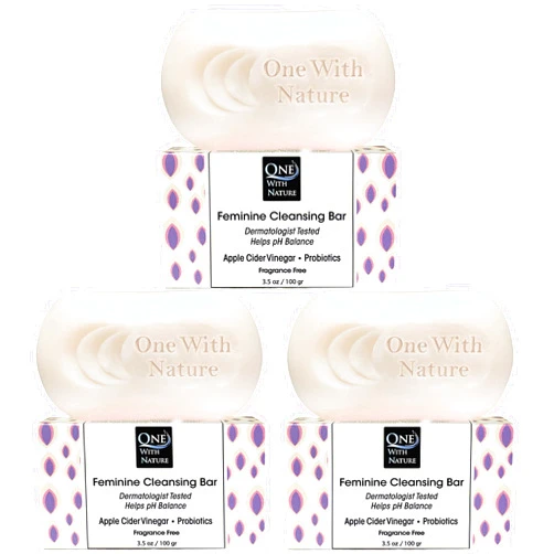 One With Nature Feminine Cleansing Bar, Fragrance Free Feminine Soap Bar, Oatmeal, 3.5 Oz (Pack Of 3)