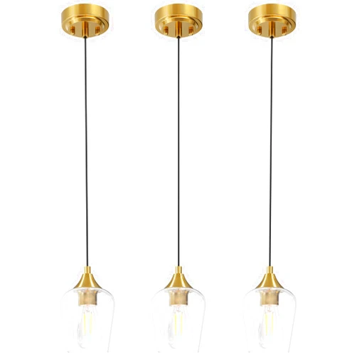 VONLUCE Pendant Lights Kitchen Island, Brushed Gold Pendant Light Fixtures with E26 Base & Adjustable Cable, Modern Pendant Lighting with Glass Shade for Living Room Bedroom Hallway, 3 Packs