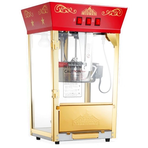 Olde Midway Movie Theater-Style Popcorn Machine Maker with 8-Ounce Kettle - Red, Vintage-Style Countertop Popper