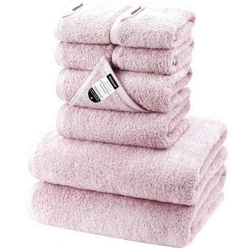 SEMAXE Bath Towel Set, 100% Cotton Absorbent Bathroom Towels with Hanging Loops and Nano-Bio Lifecycle Labels, 8 Piece Towel Set Include 2 Bath Towels, 2 Hand Towels, 4 Washcloths, Purple