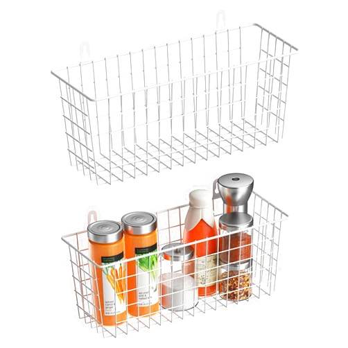 MaraFansie [Extra Large Wire Basket 2-Pack Hanging Wall Organizer Cabinet Storage Basket Wall Mounted Shelves Rustic Farmhouse Decor for Home Kitchen Bathroom, White