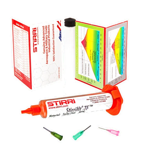 STIRRI-HT-TF no-clean high-temp soldering tacky paste flux (ROL0) - 10g syringe kit – for semiconductors, multi-step assembly, Hot Air repair/rework, prolonged exposure to heat