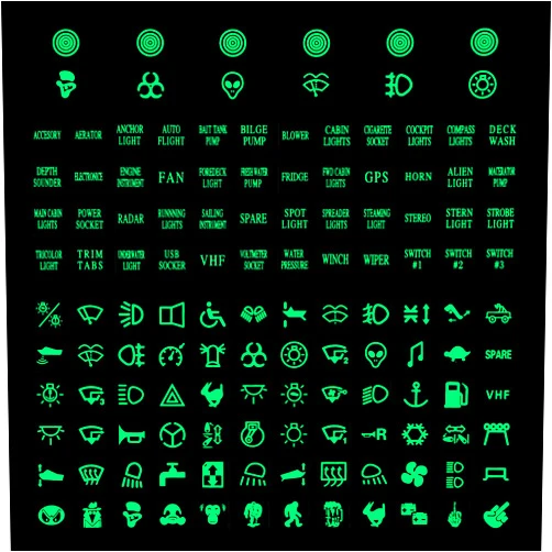 TOMALL 132pcs Centre Console Switch Luminous Stickers for Car Night Safety Luminous Decals Circuit Panel Label Glow in The Dark Accessories for Boat Trailer Car Headlight Control GPS