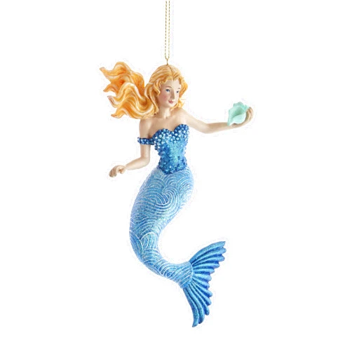 Kurt S. Adler Kurt Adler Light Blue Tail Mermaid with Ocean Pattern Ornament, 6.25“