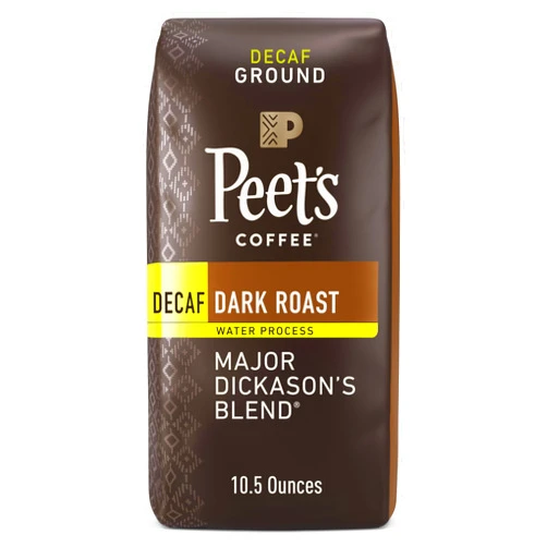 Peet's Coffee, Dark Roast Decaffeinated Ground Coffee - Decaf Major Dickason's Blend 10.5 Ounce Bag
