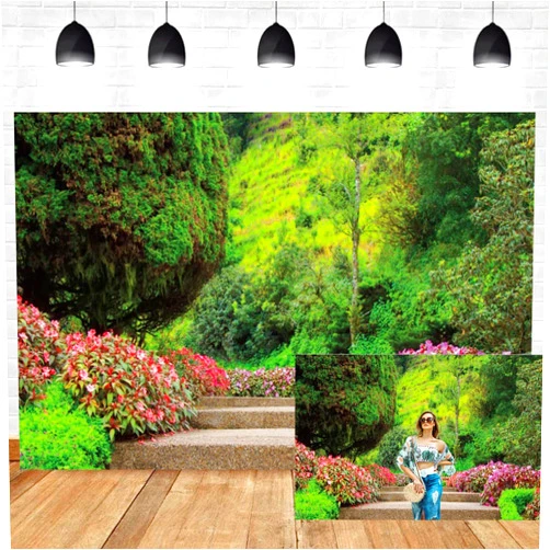 OERJU 10x8ft Vivid Spring Green Trees Photography Backdrop Garden Landscape Background Outdoor Rustic Park Manor Scenery Wedding Photo Studio Props Woman Lady Girl Artistic Portrait Vinyl Wallpaper