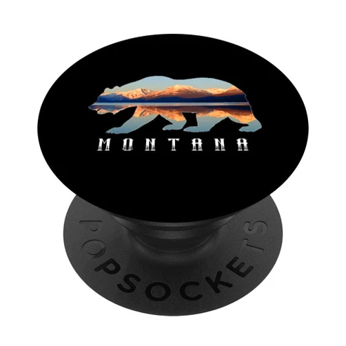 Montana National Park Landscape Shirts & Gifts Montana Bear with Glacier National Park Lake Image Souvenir PopSockets Swappable PopGrip