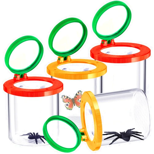 Skylety 4 Pcs Insert Bug Viewer Magnifier Backyard Explorer Bug Catcher Kit for Kids Bug Cage Insect Catcher Box Critter Bug Jar for Children Nature Exploration Toys Educational Science Kits, 2 Colors