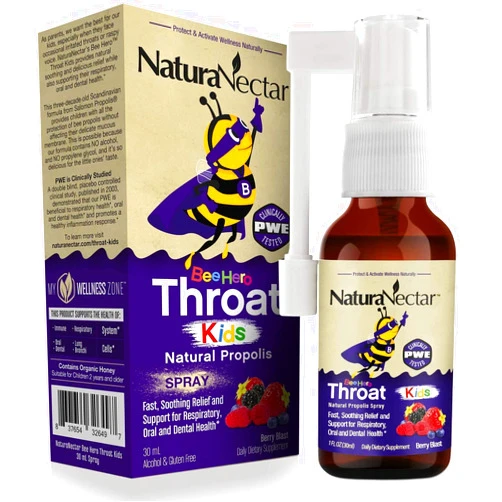 NaturaNectar Exclusive Kids Propolis Throat Spray, BeeHero Berry Blast Flavor (1 Pack)