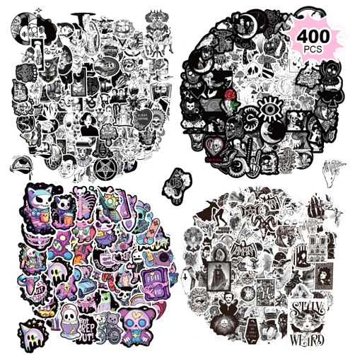Kekivoo 400 PCS Goth Stickers,Goth Accessories,Cool Gothic Bulk Stickers for Adults,Skull Stickers for Water Bottles,Laptops,Scrapbooks
