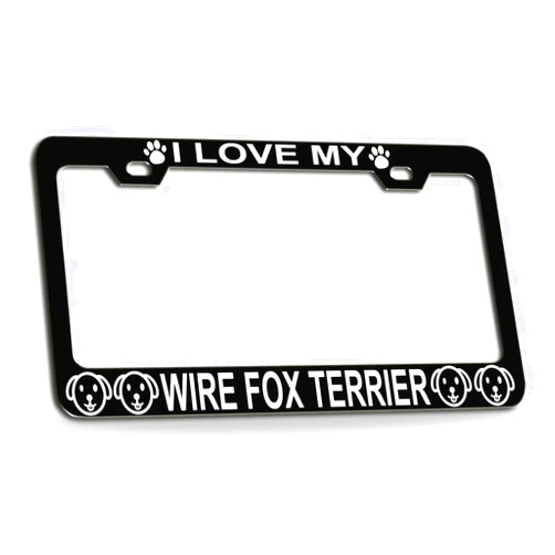 Customola I Love My Wire Fox Terrier Dogs Black Metal License Plate Frame for Car SUV Truck Style 12